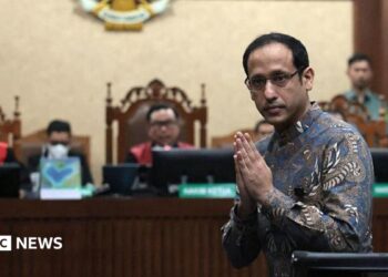 Gojek founder Nadiem Makarim appears in court for the verdict in his high profile corruption trial in Jakarta, Indonesia