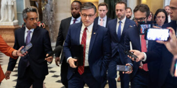 U.S. House Speaker Johnson (R-LA) walks to a vote, in Washington