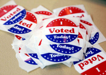 "I Voted Today" stickers for the midterm elections are seen at a polling station in West Des Moines, Iowa, U.S., November ...