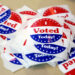 "I Voted Today" stickers for the midterm elections are seen at a polling station in West Des Moines, Iowa, U.S., November ...