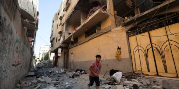 Aftermath of an Israeli strike on an apartment in Gaza City