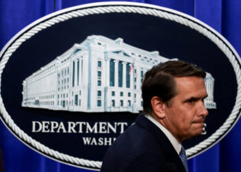 Acting U.S. Attorney General Blanche and Secretary of Homeland Security Mullin hold a press conference on unaccompanied mi...