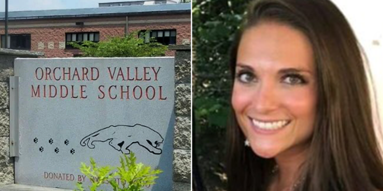 Ashley A. Fisler standing in front of Orchard Middle School