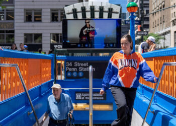 FILE PHOTO: 34th Street Penn Station Painted In New York Knicks Colors For NBA Finals