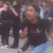 A girl runs from building damagd by earthquake in  El Junquito near Caracas