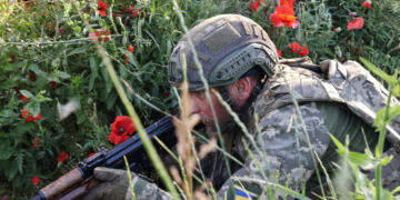 Ukrainian service members attend a military training near a frontline in Zaporizhzhia region