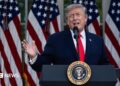 President Donald Trump speaks during a Rose Garden Club dinner at the White House on June 25, 2026 in Washington, DC. Trump hosted US farmers from Iowa in the newly renovated Rose Garden.