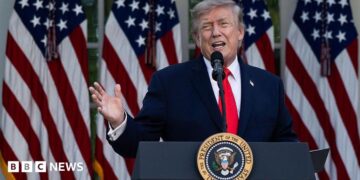 President Donald Trump speaks during a Rose Garden Club dinner at the White House on June 25, 2026 in Washington, DC. Trump hosted US farmers from Iowa in the newly renovated Rose Garden.