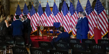 U.S. President Donald Trump cancels a scheduled signing of a bipartisan legislation aimed at speeding up ​the construction...