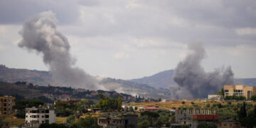 Smoke billows from southern Lebanon, following Israeli strikes, as seen from Nabatieh