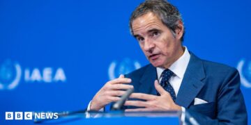 The director general of the International Atomic Energy Agency (IAEA), Rafael Grossi, addresses a news conference during an IAEA Board of Governors meeting at the IAEA headquarters in Vienna, Austria (5 June 2026)