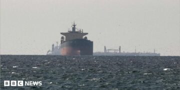 Cargo ships in the Gulf, near the Strait of Hormuz, on 11 March 2026