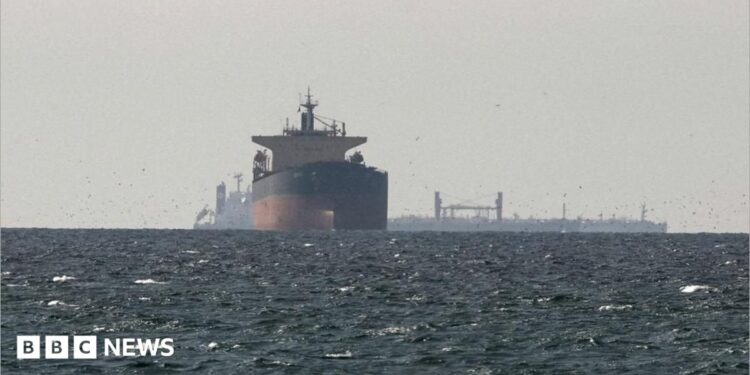 Cargo ships in the Gulf, near the Strait of Hormuz, on 11 March 2026