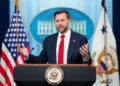 U.S. Vice President JD Vance holds a press briefing at the White House in Washington