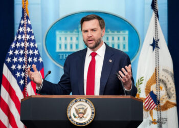 U.S. Vice President JD Vance holds a press briefing at the White House in Washington