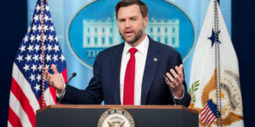 U.S. Vice President JD Vance holds a press briefing at the White House in Washington
