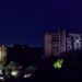 Residential buildings at night during a temporary power outage, which local authorities said was caused by technological disturbances in the peninsula’s energy grid