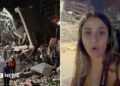A split image of journalist Nicole Kolster standing on a badly damaged street in Caracas looking at the camera, and people in helmets expecting the rubble of a collapsed building