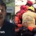 Split image Dan Johnson on left, rescuers on right