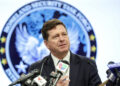 FILE PHOTO: Jay Clayton, United States Attorney for the Southern District of New York, speaks during a press conference in...