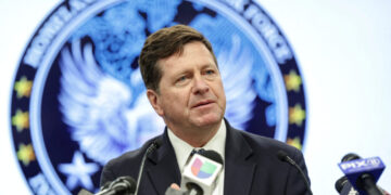 FILE PHOTO: Jay Clayton, United States Attorney for the Southern District of New York, speaks during a press conference in...