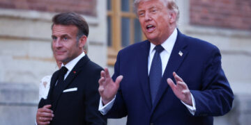 Dinner commemorating the 250th anniversary of the United States’ independence at the Palace of Versailles, near Paris