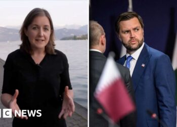 Jessica Parker in a split screen with JD Vance.