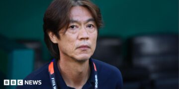 South Korea coach Hong Myung-bo before the match with South Africa