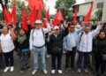 Dissident teachers from Mexico's National Coordination of Education Workers (CNTE) march toward Ciudad de Mexico Stadium