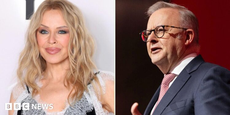 A split screen image of a woman with wavy blonde hair and heavy makeup on the left and a man with short grey hair and glasses in a suit on the right