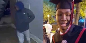 Malang Touray (right) was killed nearly four years ago by an unknown individual (left).