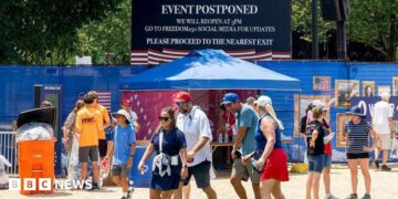 "Event Postponed" signage during the Great American State Fair on the National Mall in Washington, DC on Friday