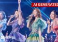 An AI generated image of a K-pop girl group singing on stage