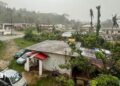 This picture shows a general view of a residential area as rain falls ahead of the arrival of the forecasted Super Typhoon Bavi in Saipan, Northern Mariana Islands, on July 5, 2026.