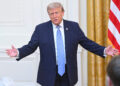 U.S. President Donald Trump addresses the nation from the White House in Washington