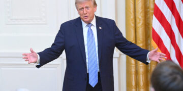 U.S. President Donald Trump addresses the nation from the White House in Washington