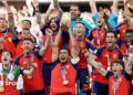 Spain celebrate winning the  men's World Cup