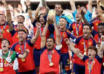 Spain celebrate winning the  men's World Cup