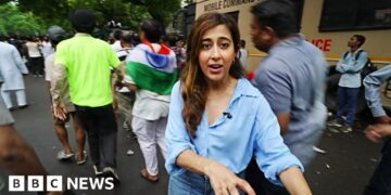 BBC's Azadeh Moshiri at protest site