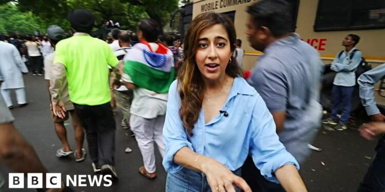 BBC's Azadeh Moshiri at protest site
