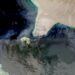 The Bab al-Mandab Strait in an aerial image.