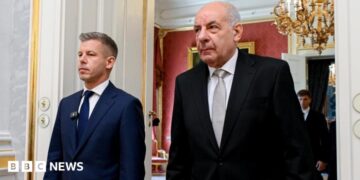 Hungarian Prime Minister Péter Magyar (left) and Hungarian President Tamás Sulyok in Budapest. Photo: 12 May 2026
