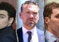 A split image showing Luigi Mangione, left, Jack Posobiec, center, and Tyler Robinson, right.