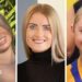 A composite image of three photos of the three blonde women, all smiling of the camera