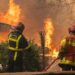 A firefighting crew deployed to battle a wildfire spreading in Lege-Cap-Ferret, south western France, late 24 July 2026.