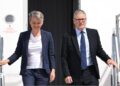 British Prime Minister Sir Keir Starmer (R) and British Foreign Secretary Yvette Cooper (L) disembark from a plane at Esenboga Airport ahead of the 2026 Nato summit in Ankara, 7 July