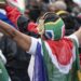 Protesters draped in South African flags in a rally against undocumented immigrants during a nationwide anti-immigration shutdown in Cape Town, South Africa, 30 June 2026.