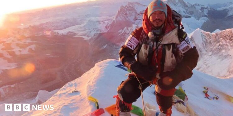 Nirmal Purja at the summit of Mount Everest