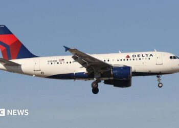 A Delta Airlines Airbus A319 at McCarran International Airport, Las Vegas, US on 14th January 2020