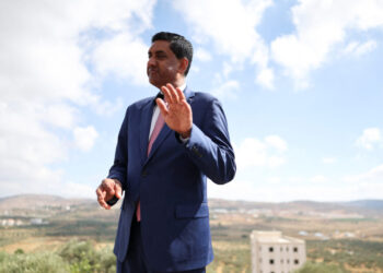 U.S. Representative Ro Khanna (D-CA) is interviewed by Reuters during a visit to Turmus Ayya, near Ramallah